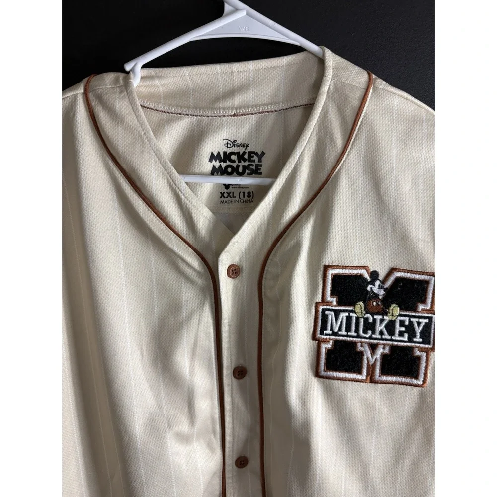 Disney Boys Mickey Mouse Jersey‎ Top Baseball Button Down Sz XXL 18 Pinstripes